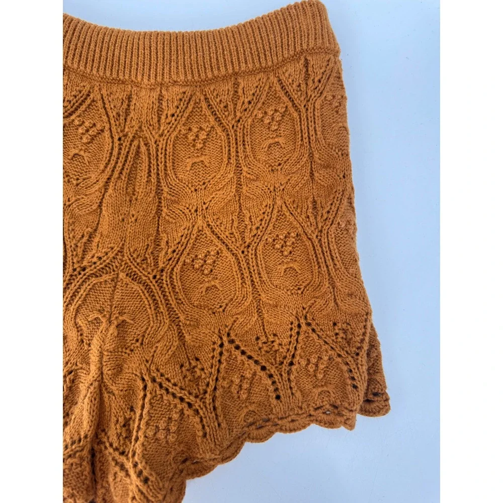 Sezane Knit Shorts Women S Rust Orange Pointelle Baby Alpaca Blend Scalloped Hem